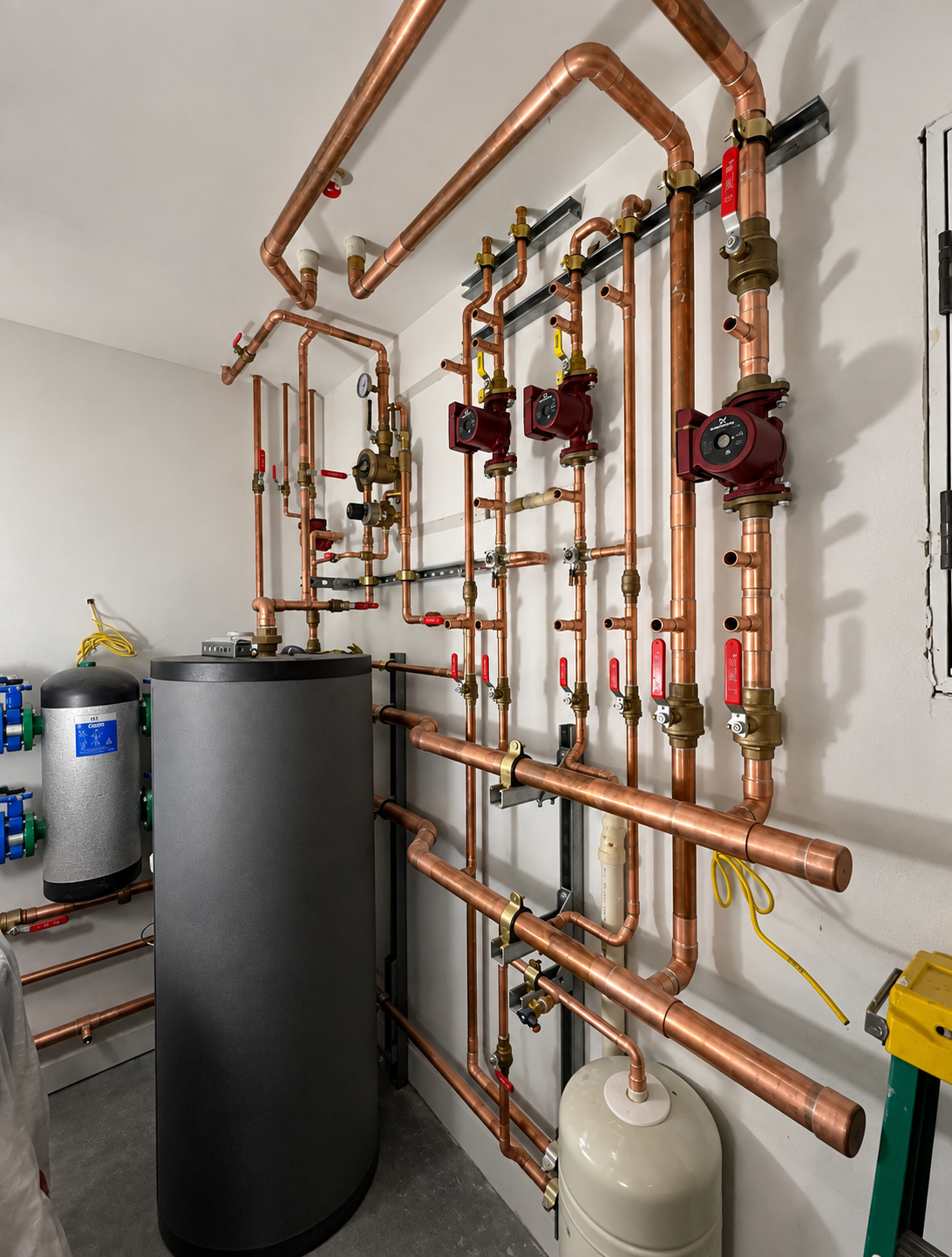 Copper piping and hydronic mechanical room detail