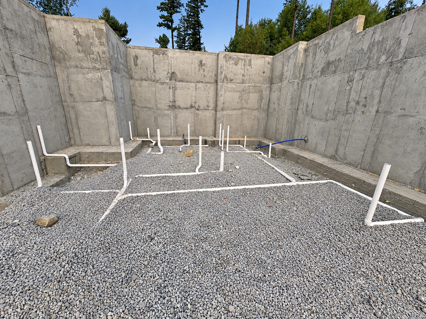 Underground plumbing installed before slab pour